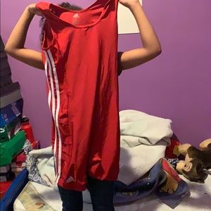 Adidas red and white one piece